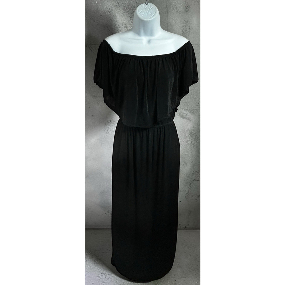 Culture Code Black Maxi Dress Size Large Ruffle Off Shoulder Long Loose Boho